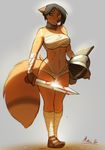  anthro armor bandage blood canine clothed clothing collar female fox helmet looking_at_viewer mammal melee_weapon skimpy solo sword weapon wide_hips woadedfox 