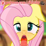  blue_eyes blurred_background cute equine female floppy_ears fluttershy_(mlp) friendship_is_magic fur hair human humanoid_penis licking male mammal my_little_pony penis pink_hair ribiruby tongue tongue_out yellow_fur 