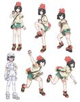  aether_foundation_employee armpit_peek bag bangs beanie black_hair gufu_(guffuumu) hat holding holding_poke_ball mizuki_(pokemon) multiple_girls multiple_views poke_ball poke_ball_(generic) pokemon pokemon_(game) pokemon_sm red_hat shirt short_hair shorts t-shirt throwing uniform 