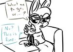  2016 anthro clothed clothing dialogue disney english_text eyewear fan_character female glasses inkyfrog lagomorph leaning male mammal maxine_d&#039;lapin mustelid percy_vison polecat rabbit restricted_palette simple_background sitting sofa text white_background zootopia 