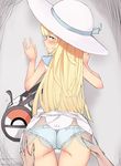  absurdres ass ass_grab bad_id bad_pixiv_id bag blonde_hair braid dress from_behind green_eyes hat highres kurutsuki lillie_(pokemon) long_hair looking_back panties pokemon pokemon_(game) pokemon_sm pov sketch sleeveless sleeveless_dress solo_focus sun_hat twin_braids underwear white_dress white_panties 