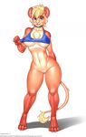  2016 anthro areola big_breasts bottomless bra breasts brown_fur brown_hair clothed clothing collar english_text feline female fur hair lion looking_at_viewer mammal navel nipple_bulge pussy simple_background smile solo tail_tuft text thunder-renamon tuft underwear white_background wide_hips 