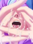  1girl close-up cum cum_in_mouth cum_on_upper_body facial highres ice_place lipstick long_hair macross macross_delta mikumo_guynemer multicolored_hair open_mouth pov solo teeth tongue 