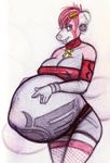  anthro big_breasts breasts clothed clothing female kraken_(artist) mammal nipple_bulge pregnant red_panda sketch solo traditional_media_(artwork) 