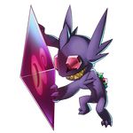  full_body gen_3_pokemon mega_pokemon mega_sableye no_humans non-web_source parted_lips pokemon pokemon_(creature) sableye solo standing teeth transparent_background z-crystal 