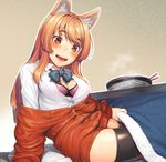  animal_ears bra cleavage kasei open_shirt sweater thighhighs 