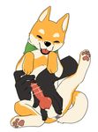  animal_genitalia animal_penis anus balls canine canine_penis censored cub disembodied_hand dog feral flat_colors human ineffective_censorship knot looking_at_viewer lying mammal manmosu_marimo on_back pawpads penis presenting_partner quadruped sheath shiba_inu smile spread_legs spreading young 