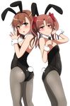  animal_ears ass back-to-back bad_id bad_pixiv_id breasts brown_eyes brown_hair bunny_ears bunny_tail bunnysuit fake_animal_ears highres long_hair marupuni misaka_mikoto multiple_girls pantyhose shirai_kuroko short_hair small_breasts tail to_aru_kagaku_no_railgun to_aru_majutsu_no_index twintails wrist_cuffs 