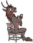 anthro antlers casual cervine chair deer hooves horn looking_back male mammal nude paintdog_(artist) phone simple_background sitting solo white_background 