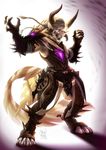  2016 angry armor braided_hair charr feline female guild_wars hair horn hounds-tooth magic mammal purple_eyes solo standing video_games 