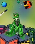  2016 amphibian anthro cargo clothed clothing colored digital_drawing_(artwork) digital_media_(artwork) english_text fan_character frog goo gooey hair planet rocket scales shiny slime slimy solo space star sticky tagme text 