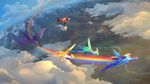  2016 blue_feathers blue_fur cloud crossover detailed_background equine feathered_wings feathers female feral flying friendship_is_magic fur hair hi_res how_to_train_your_dragon landscape latios legendary_pok&eacute;mon mammal multicolored_hair my_little_pony nature nintendo pegasus pok&eacute;mon rainbow_dash_(mlp) rainbow_hair sky spread_wings toothless video_games viwrastupr wings 