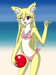  anthro ball beach beach_ball bikini breasts canine clothing cute female fox fur greone hair kemono mammal nme nude seaside solo swimsuit ultron98 yellow_fur 