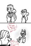  2016 anthro bow_tie claws clothed clothing comic dialogue disney english_text eyewear fan_character female glasses group hugh_muskroura inkyfrog jewelry lagomorph male mammal maxine_d&#039;lapin mustelid necklace percy_vison polecat rabbit restricted_palette simple_background skunk suit sweat sweatdrop text white_background zootopia 