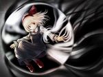  black_dress blonde_hair darkness dress hair_ribbon hairband loafers long_sleeves muishiki_(umauma016) outstretched_arms red_eyes red_ribbon ribbon rumia shoes short_hair smile socks solo touhou 