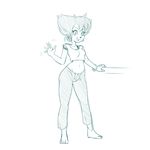  2016 anthro barefoot bracelet canine clothed clothing disney ear_piercing female goof_troop green_and_white jewelry looking_at_viewer mammal midriff monochrome navel peg_pete piercing plagueofgripes simple_background solo waving white_background 