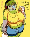  artist_request bird eating furry hamburger headphones nipple_visible open_mouth 