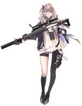  accessories ar-15 assault_rifle asymmetrical_legwear black_legwear blue_eyes dress fingerless_gloves full_body girls_frontline gloves grey_scarf gun hair_ornament highres holding holding_gun holding_weapon holster jacket knife left-handed lin+ long_hair looking_at_viewer multicolored_hair official_art one_side_up rifle scarf scope shirt single_thighhigh solo st_ar-15_(girls_frontline) standing strap streaked_hair suppressor thigh_holster thigh_strap thighhighs transparent_background trigger_discipline weapon white_shirt 