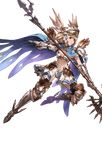  armor armored_boots bikini_armor blonde_hair boots breastplate brown_eyes cape djeeta_(granblue_fantasy) full_body gauntlets granblue_fantasy helmet holding holding_weapon midriff minaba_hideo official_art pauldrons polearm short_hair solo thighhighs transparent_background valkyrie_(granblue_fantasy) weapon 