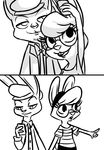  2016 anthro black_and_white bow_tie buckteeth cellphone clothed clothing disney duo eyewear fan_character female glasses hand_holding hat headband inkyfrog lagomorph male mammal maxine_d&#039;lapin monochrome phone rabbit simple_background teeth white_background zootopia 