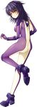  absurdres asami_asami ass black_hair bodysuit full_body highres looking_at_viewer looking_back purple_bodysuit re:birth_colony short_hair skin_tight smile solo soto_kara_kita_shujo transparent_background white_bodysuit yellow_eyes 