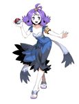  :3 acerola_(pokemon) armlet dress elite_four flipped_hair genzoman hair_ornament holding holding_poke_ball open_mouth poke_ball poke_ball_(generic) pokemon pokemon_(game) pokemon_sm purple_hair short_hair smile solo topknot trial_captain 