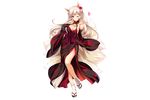  animal_ears bare_shoulders breasts brown_eyes cleavage fingernails floral_print flower_knight_girl fox_ears full_body hair_ornament higanbana_(flower_knight_girl) japanese_clothes kitsune large_breasts long_hair looking_at_viewer moneti_(daifuku) official_art one_eye_closed sandals side_slit solo tabi tail transparent_background white_hair wide_sleeves 