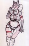  anthro canine clothed clothing female fox kraken_(artist) looking_at_viewer mammal nipple_bulge sketch smile solo traditional_media_(artwork) wide_hips 