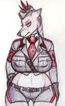  anthro canine clothed clothing female fox kraken_(artist) looking_at_viewer mammal nipple_bulge sketch solo traditional_media_(artwork) wide_hips 