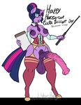  2016 animal_genitalia animal_penis anthro anthrofied areola balls clothed clothing dickgirl english_text equine equine_penis eyewear friendship_is_magic glasses hair holding_object horn intersex legwear mammal my_little_pony open_mouth penis solo text twilight_sparkle_(mlp) unicorn vein wittless-pilgrim 