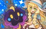  :d bag bangs bare_arms blonde_hair blunt_bangs blush braid collared_dress cosmog dress duffel_bag gen_7_pokemon green_eyes hat lillie_(pokemon) long_hair oetchi open_mouth poke_ball_theme pokemon pokemon_(creature) pokemon_(game) pokemon_sm sleeveless sleeveless_dress smile sun_hat sundress twin_braids white_dress white_hat 