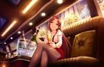  alcohol artist_request brown_eyes brown_hair champagne crossed_legs cup drinking_glass earrings idolmaster idolmaster_cinderella_girls idolmaster_cinderella_girls_starlight_stage jewelry jpeg_artifacts long_hair nail_polish necklace official_art pantyhose red_skirt ring skirt smile solo wine_glass zaizen_tokiko 