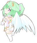  breasts chibi feathered_wings four_goddesses_online:_cyber_dimension_neptune green_hair green_heart highres large_breasts long_hair looking_at_viewer neptune_(series) niwaka_potato ponytail power_symbol purple_eyes solo symbol-shaped_pupils very_long_hair wings 