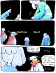  aftertale ambiguous_gender animated_skeleton black_background bone clothing coat comic dialogue english_text geno_sans_(aftertale) human loverofpiggies male mammal papyrus_(undertale) protagonist_(undertale) sad sans_(undertale) scarf shorts simple_background skeleton text undead undertale video_games wounded 