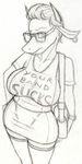  anthro bovine cattle clothed clothing female kraken_(artist) looking_at_viewer mammal monochrome sketch solo standing traditional_media_(artwork) 