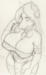  anthro canine clothed clothing female fox kraken_(artist) loincloth looking_at_viewer mammal monochrome nipple_bulge sketch skimpy smile solo traditional_media_(artwork) wide_hips 