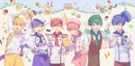  apple apron bad_id bad_pixiv_id beret blonde_hair blue_eyes blue_hair blueberry bow brothers chef_hat chef_uniform cherry cookie crepe cupcake f6 food fruit green_hair hat heiwa_(murasiho) highres honey lime_(fruit) looking_at_another looking_at_viewer macaron male_focus matsuno_choromatsu matsuno_ichimatsu matsuno_juushimatsu matsuno_karamatsu matsuno_osomatsu matsuno_todomatsu multiple_boys open_mouth orange osomatsu-kun osomatsu-san pancake pink_eyes pink_hair plate purple_eyes purple_hair red_hair ribbon sextuplets siblings sleeves_past_wrists smile spoon strawberry toque_blanche waist_apron 