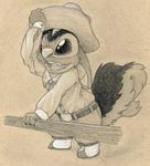  alien clothed clothing cowboy cowboy_hat disney dress_shirt experiment_(species) fan_character fluffy fluffy_tail front_view fully_clothed hat leaning leaning_forward lilo_and_stitch monochrome open_mouth ovni pencil_(artwork) petrock shirt smile standing traditional_media_(artwork) 