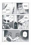  2016 anthro bandage black_and_white canine clothed clothing comic dialogue disney duo english_text eyewear finnick fox hard_translated hi_res inumimi_moeta male mammal manga monochrome nick_wilde sunglasses text zootopia 