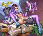  asymmetrical_hair bastion_(overwatch) bird bottomless breasts commentary erotibot eyebrows eyeshadow fingering ganymede_(overwatch) hacking holographic_interface holographic_monitor lipstick long_hair makeup mecha mecha_on_girl medium_breasts mole mole_under_eye multicolored_hair no_bra no_shoes overwatch purple_eyes purple_legwear pussy robot sombra_(overwatch) spread_legs thighhighs toes two-tone_hair uncensored underboob 