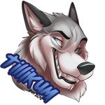  2016 alpha_channel anthro black_fur black_lips black_nose blue_eyes canine digital_media_(artwork) dog eyebrows fur grey_fur grin headshot_portrait husky ifus inner_ear_fluff lips looking_at_viewer male mammal multicolored_fur name_badge portrait siberian_husky signature simple_background solo teeth tillikum transparent_background white_fur 