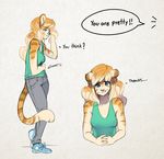  anthro blue_eyes clothed clothing cute feline female flattered luxarts_(artist) mammal pancake_(character) shy smile tiger 