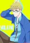  artist_name bad_id bad_pixiv_id blonde_hair character_name elite_four glasses green_eyes male_focus mullein_(pokemon) pokemon pokemon_(game) pokemon_sm ronisuke simple_background sitting solo teeth yellow_background 