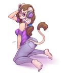  anthro butt clothed clothing colored_nails dandee_(character) eyewear feet feline female glasses headphones lion luxarts_(artist) mammal white_lion 