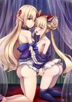  2girls arisa_(shadowverse) artist_request ass bare_shoulders blonde_hair blush breasts collar dress green_eyes hair_ornament hair_ribbon kneeling long_hair looking_at_viewer luna_(shadowverse) multiple_girls no_panties open_mouth pointy_ears ribbon shadowverse shiny shiny_hair shiny_skin sideboob skirt skirt_lift thighhighs tongue tongue_out twintails very_long_hair yellow_eyes yuri 