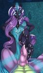  2016 anthro artsenravenbrave barefoot blue_eyes clothed clothing cum cum_on_face cum_on_feet cum_on_leg duo equine eyeshadow faceless_male feet female foot_fetish footjob glowing hair hi_res horn humanoid_feet inside long_hair looking_at_viewer magic makeup male male/female mammal multicolored_hair my_little_pony nightmare_rarity_(idw) nude penis scalie spread_legs spreading unicorn vein 