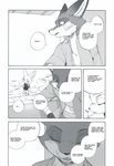  2016 anthro bandage black_and_white canine clothed clothing comic dialogue disney duo english_text finnick fox hard_translated hi_res inumimi_moeta male mammal manga monochrome nick_wilde text zootopia 
