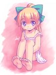  animated animated_gif barefoot blonde_hair blue_eyes bow camisole feet flat_chest hair_bow inou_shin long_hair ponytail ribbon rockman rockman_(classic) roll smile solo strap_slip 
