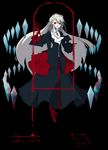  bad_id bad_pixiv_id blood bow cross crystal dress dripping frills gloves hair_ornament high_heels highres long_hair original red_eyes shoes smile solo vane very_long_hair white_hair 