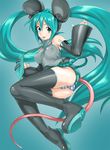  animal_ears ass bare_shoulders boots breasts covered_nipples detached_sleeves green_eyes green_hair hatsune_miku kemonomimi_mode large_breasts long_hair mouse_ears necktie panties poporon solo striped striped_panties tail thigh_boots thighhighs tongue twintails underwear vocaloid 